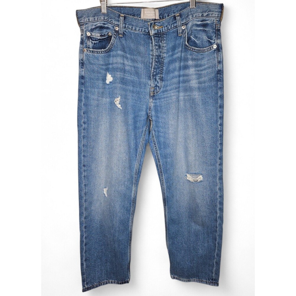 Everlane The Summer Slouch Jean Womens Size 32 Blue Distressed Organic Cotton